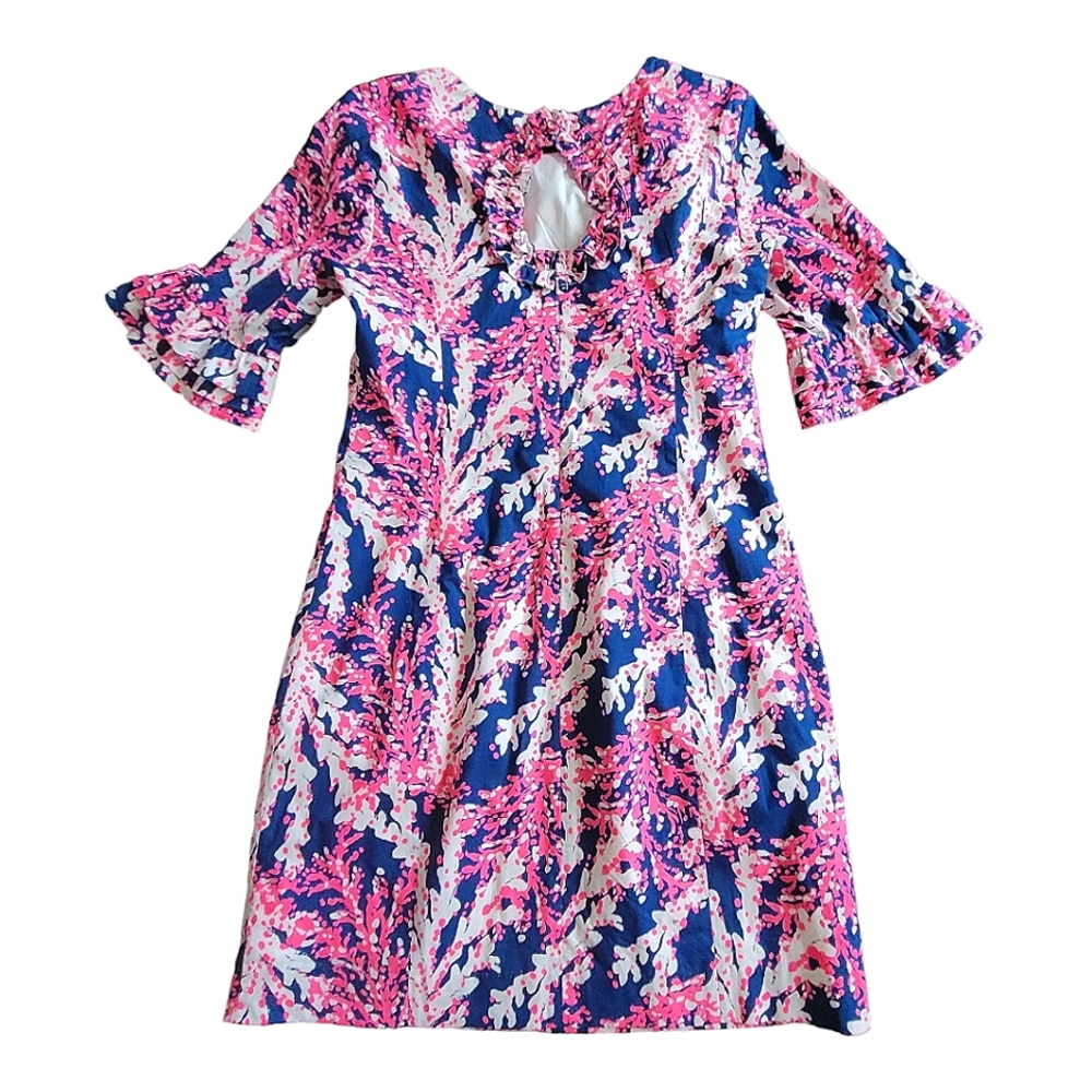 Lilly Pulitzer Fiesta Stretch Dress Nauti Navy Beyond the Sea Pink Coral Size 2 - Picture 11 of 17